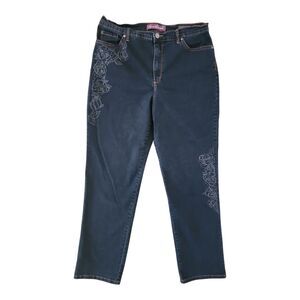 Gloria Vanderbilt Jeans Woman's Size 14 Amanda Blue Embroidered Flowers